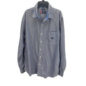 Chaps Mens Striped Button Down Shirt Large Classic Fit Easy Care Cotton Blend